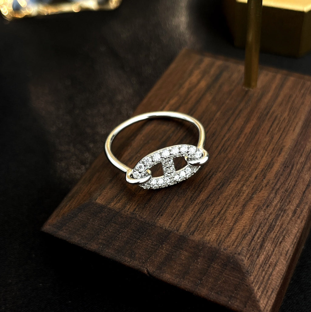 HERMES RONDE SMALL SILVER DIAMOND RING