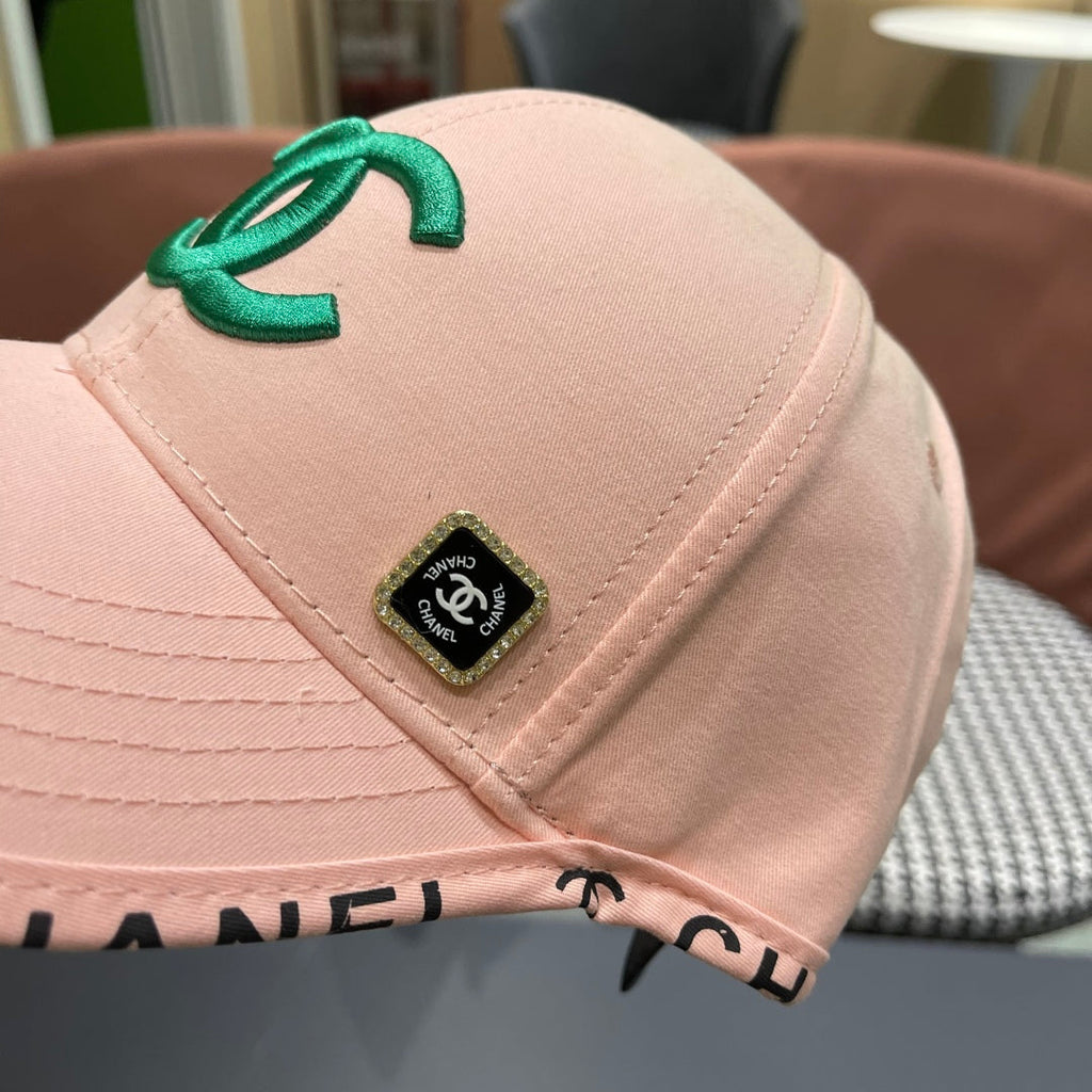 CHANEL BASEBALL HAT PINK WITH LETTERING TRIM 672536