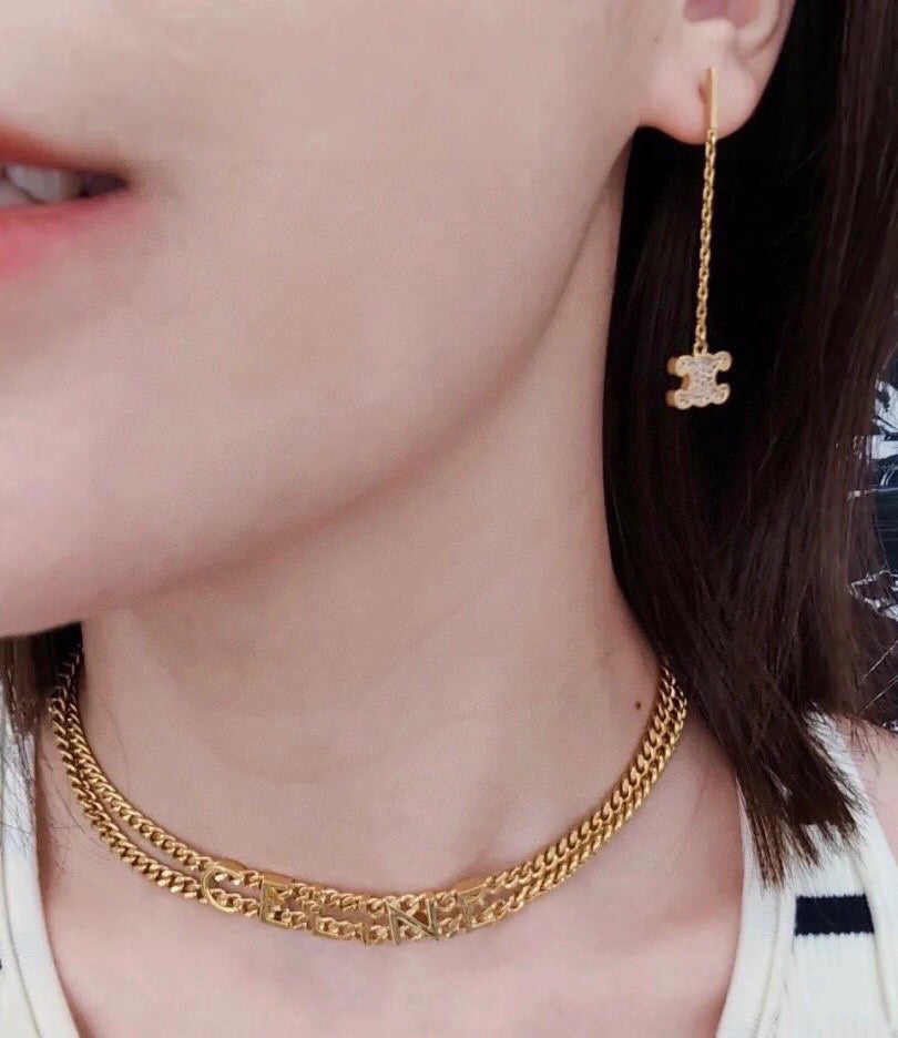 18K Celine Script Choker Necklace