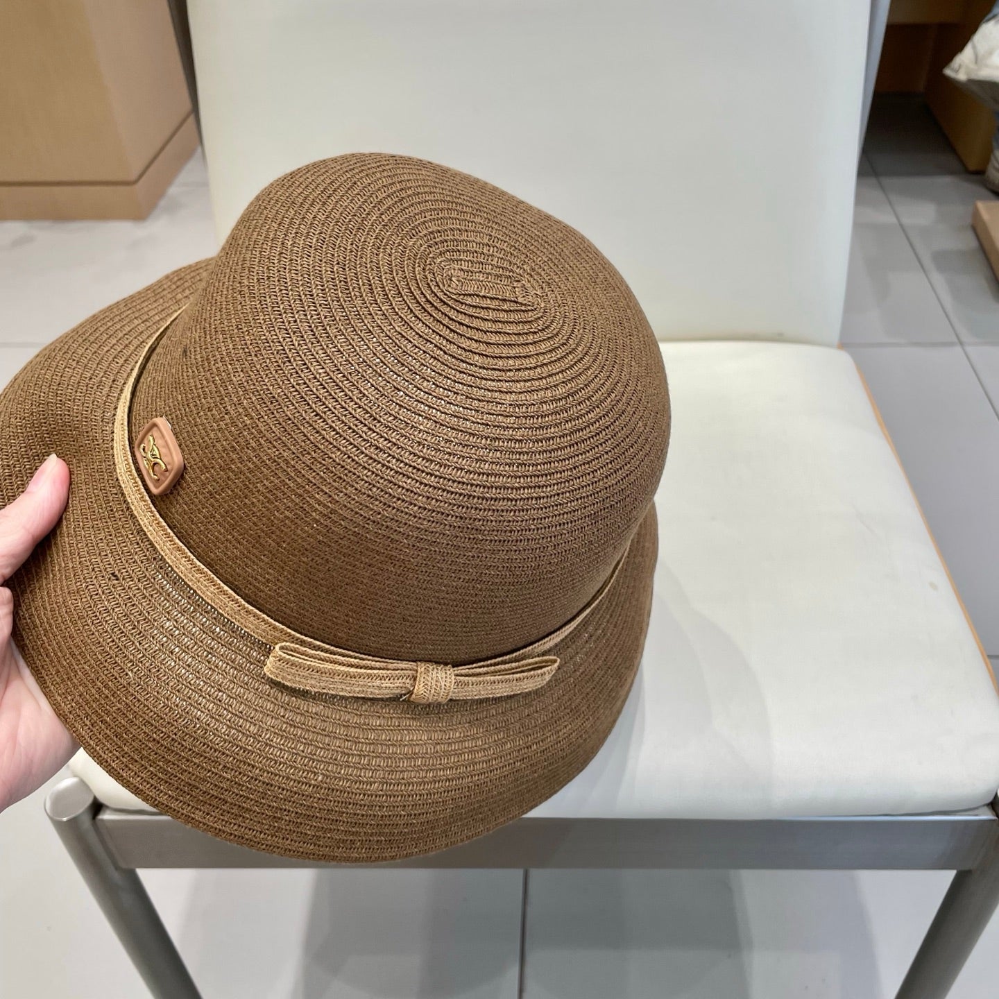 CELINE BUKET HAT MODEL 650559 IN BROWN SPRAY FABRIC