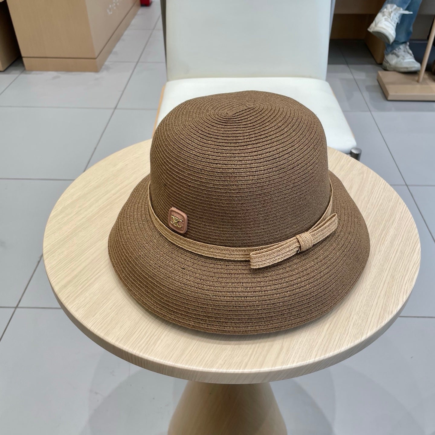 CELINE BUKET HAT MODEL 650559 IN BROWN SPRAY FABRIC