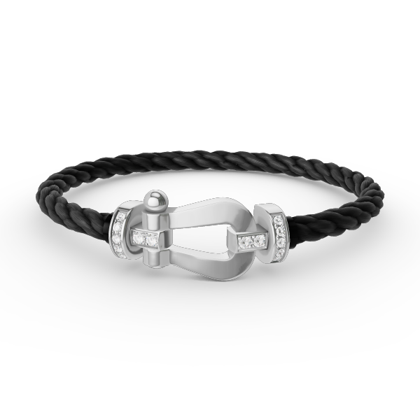 FRED FORCE LARGE HORSESHOE HALF DIAMOND BRACELET SILVER